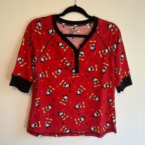 Disney Womens Sleep Top Shirt Size Large L Red Mickey Mouse 100% Cotton